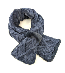 Blue Cable Knit Faux Fur Collar Scarf