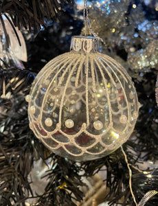 Clear Glass Silver Glitter Bauble