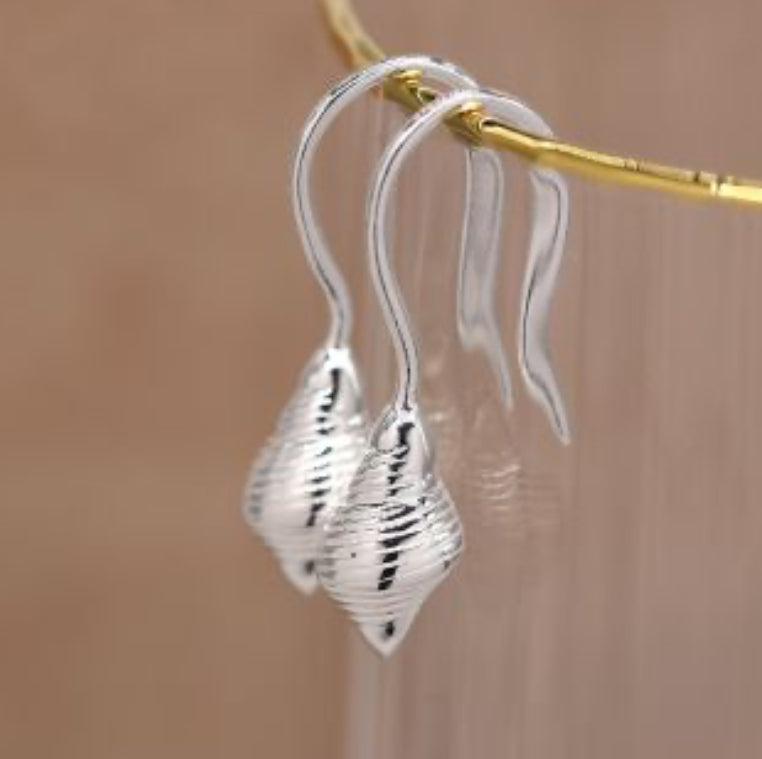 Silver Sleeper Earrings with Conch Shells