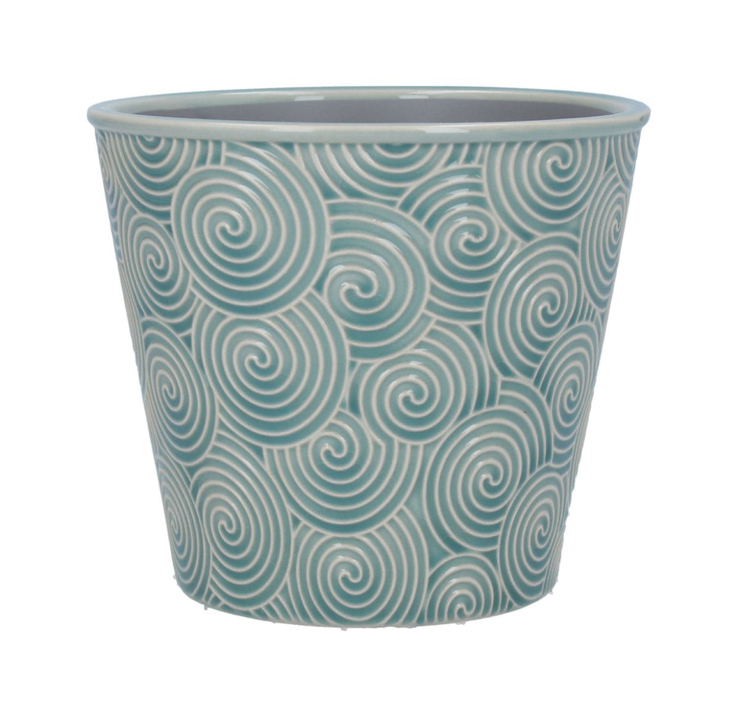 Blue  Spiral Stoneware Pot Cover Lge