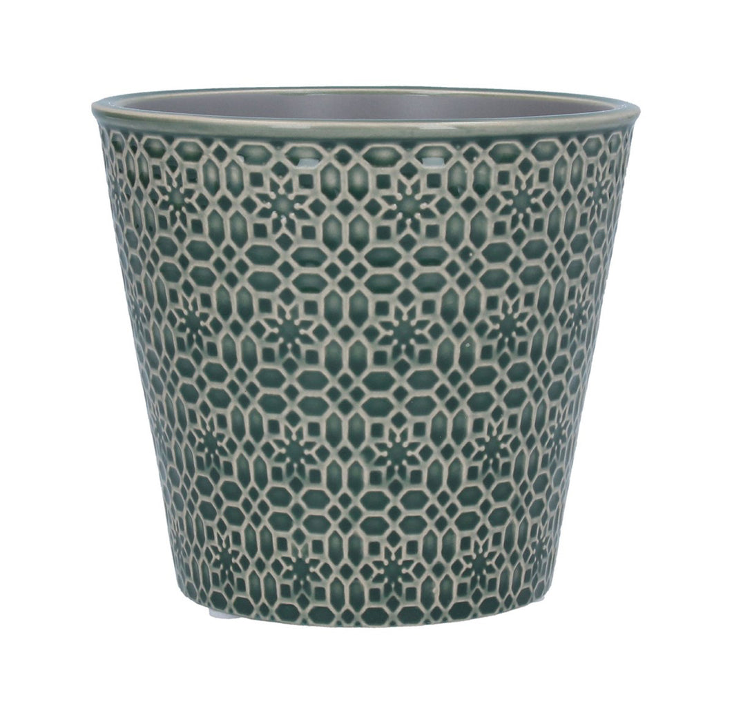 Green Mosaic Stoneware Pot Cover Lge