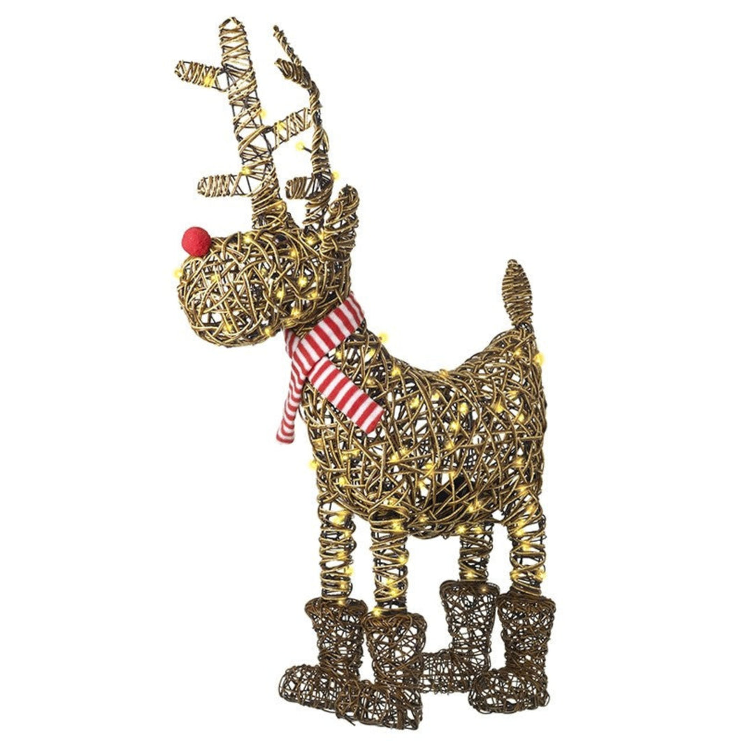 Light Up Rattan Reindeer In Boots Lrg