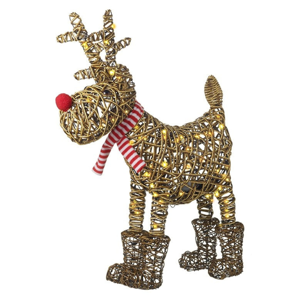 Light Up Rattan Reindeer In Boots Med