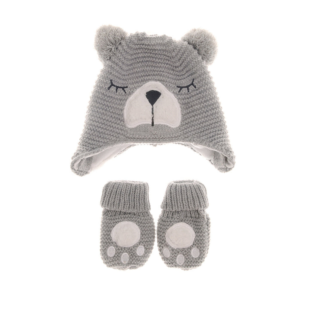 Grey Bear Woolly Hat - 12-24 months