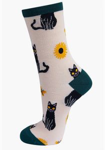 Womens Black Cat Socks Bamboo Ankle Socks
