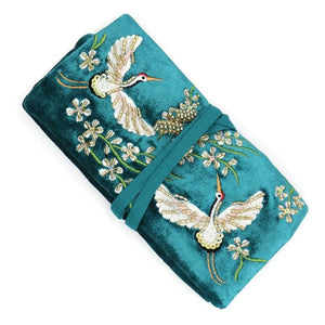 Bright Teal Embroidered Jewellery Roll