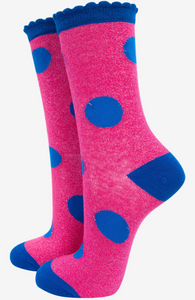 Women's Glitter Large Blue Spot Socks
