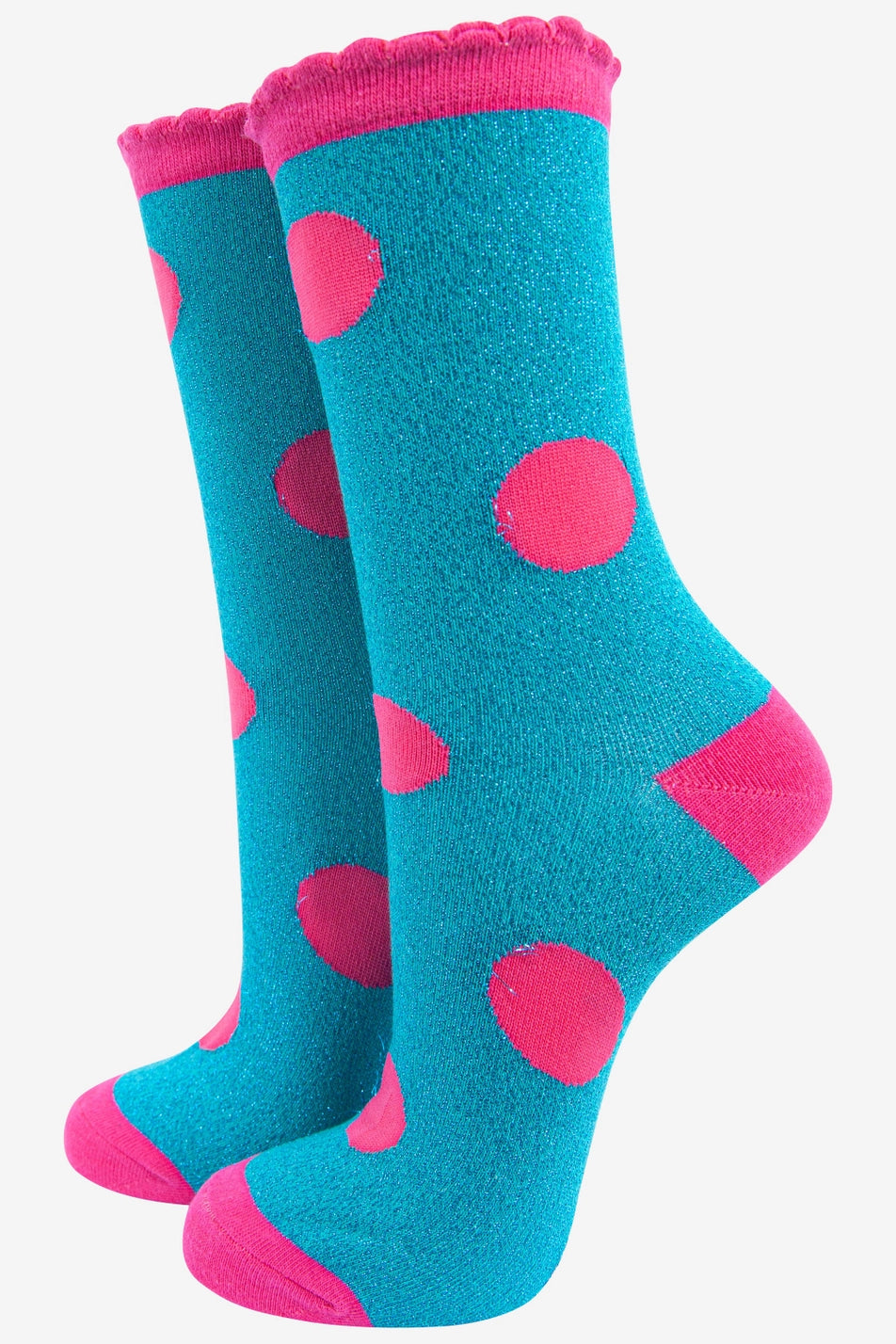 Women's Glitter Large Pink Spot Socks