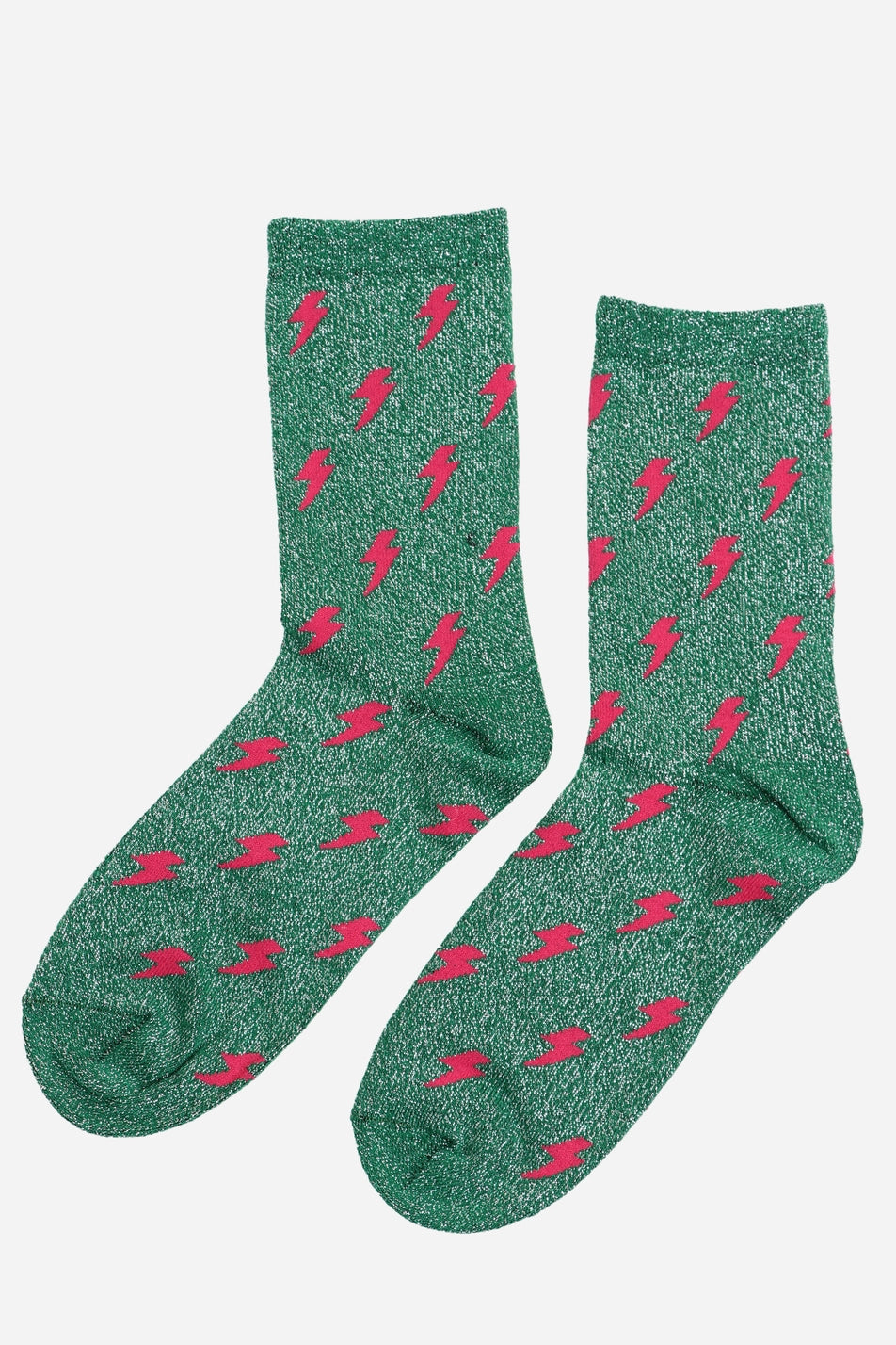 Green Pink Lighting Bolt Glitter Socks