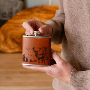 Leather Hip Flask - Scenic Stag