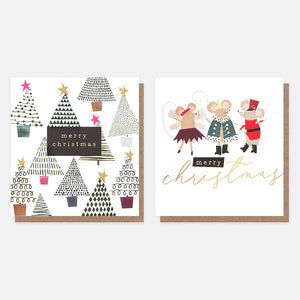 Trees & Mice Mixed Christmas Cards Pack of 8