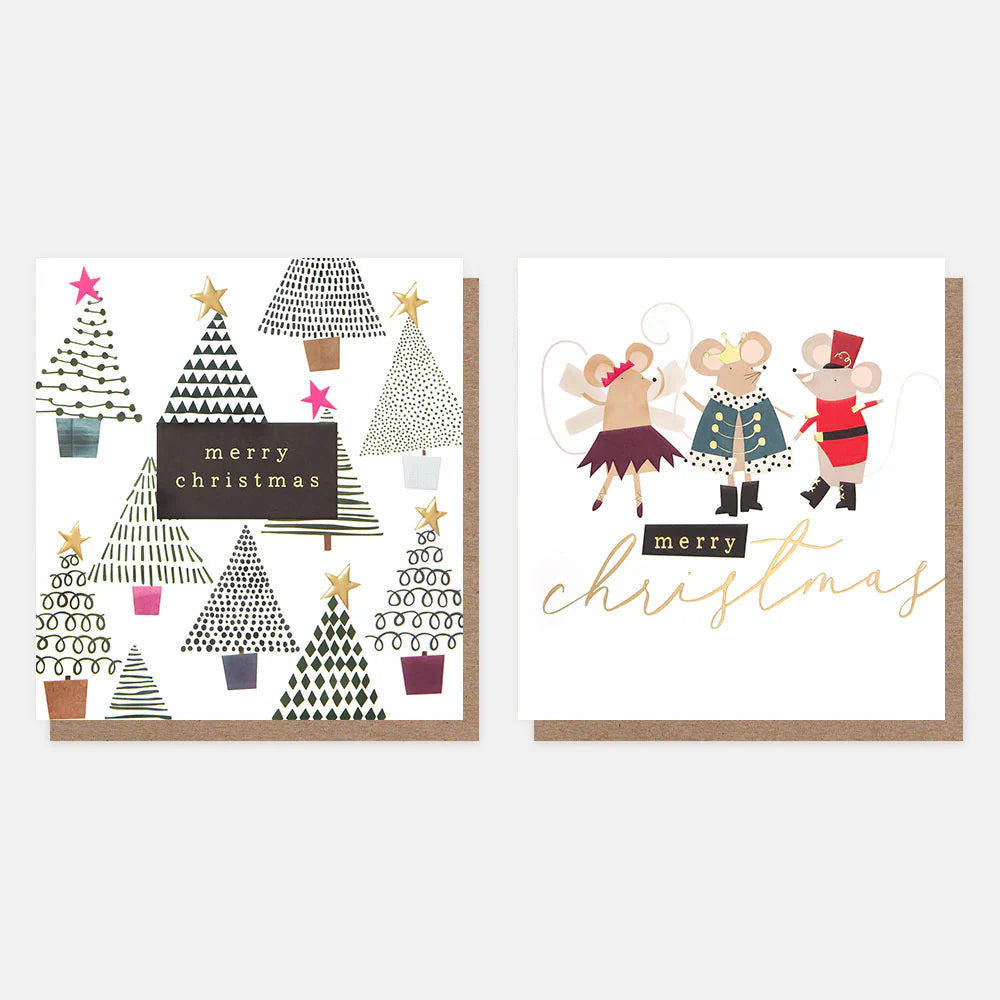 Trees & Mice Mixed Christmas Cards Pack of 8