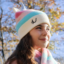 Load image into Gallery viewer, Rainbow Unicorn Winter Hat - 7-10yr
