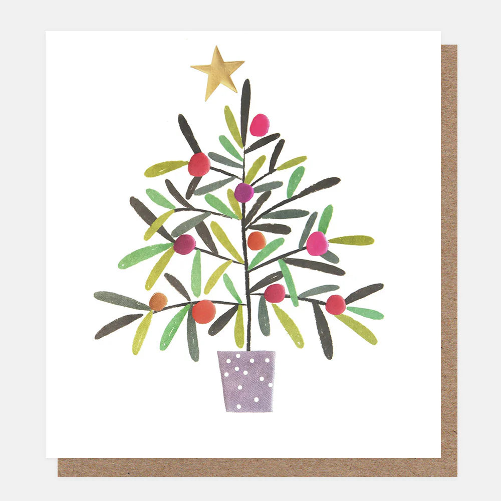 Tree, Baubles & Gold Star Christmas Card Pack of 8
