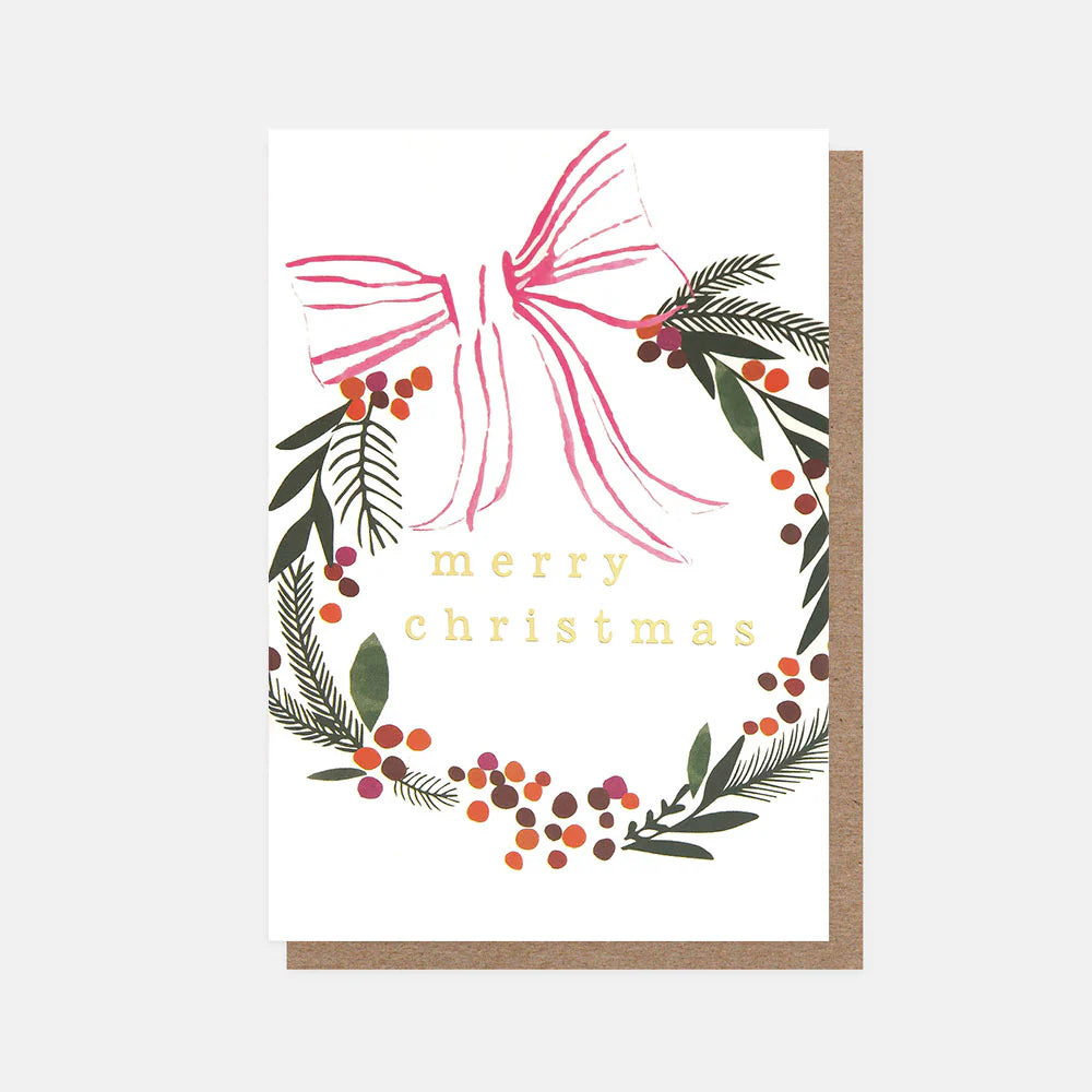 Wreath & Bow Small Christmas Card Pack of 10