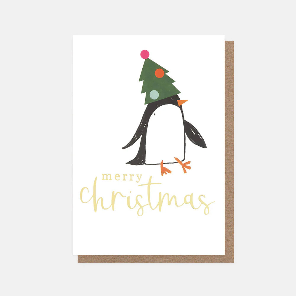 Penguin In Tree Hat Small Christmas Card Pack of 10