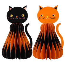 Load image into Gallery viewer, Halloween Black &amp; Orange Cat Honeycomb Decoration - 2 Pack

