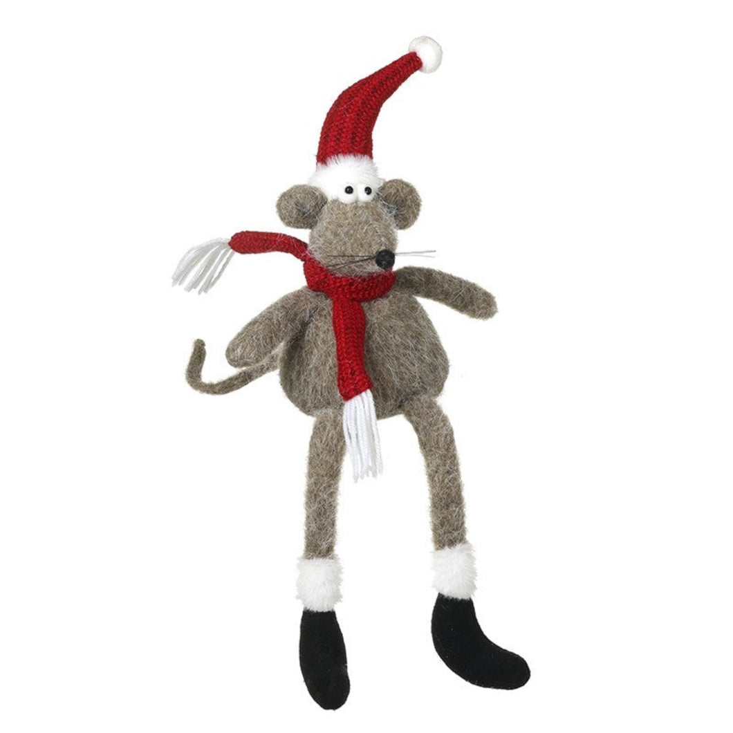 Sitting Mouse With Red Hat & Scarf