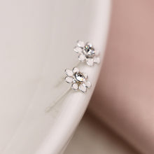 Load image into Gallery viewer, White Tiny Flower Enamel Stud - Sterling Silver
