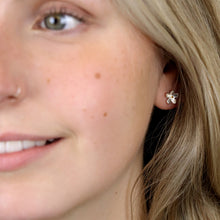 Load image into Gallery viewer, Matt Silver Flower Earring Gold Plate Centre
