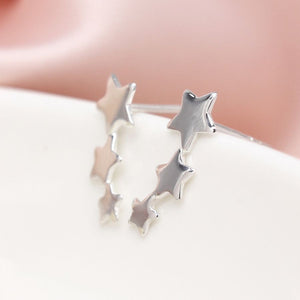 Sterling Silver Row of Stars Stud Earrings