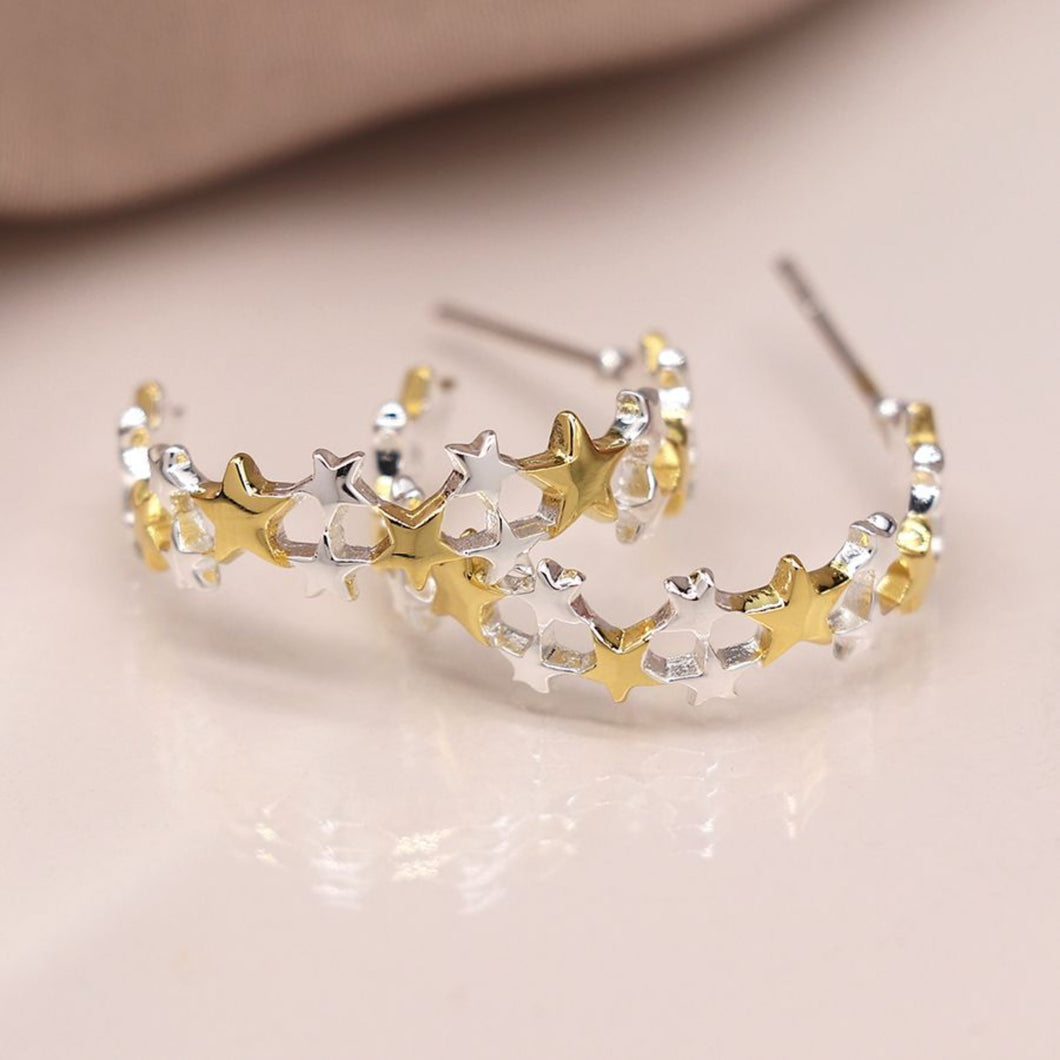 Sterling Silver Gold Plated Multi Star Hoops