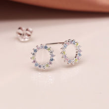 Load image into Gallery viewer, Sterling Silver Rainbow Crystal Circle Set Earrings
