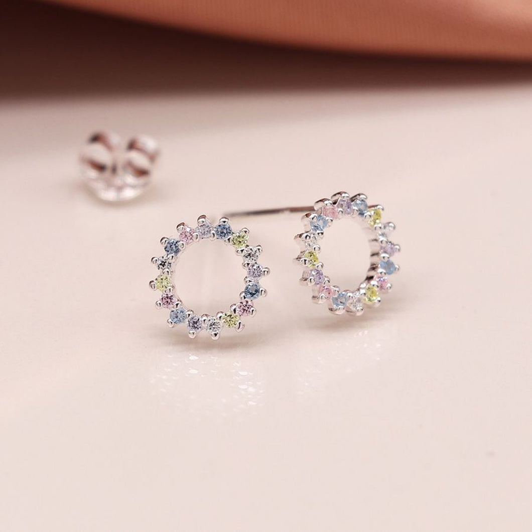 Sterling Silver Rainbow Crystal Circle Set Earrings