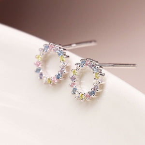 Sterling Silver Rainbow Crystal Circle Set Earrings