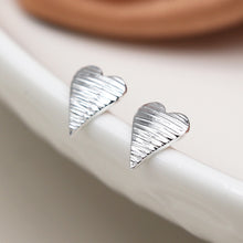 Load image into Gallery viewer, Sterling Silver Embossed Heart Stud Earrings
