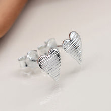 Load image into Gallery viewer, Sterling Silver Embossed Heart Stud Earrings
