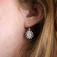 Load image into Gallery viewer, Sterling Silver Daisy Drop Earrings with Gold
