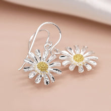 Load image into Gallery viewer, Sterling Silver Daisy Drop Earrings with Gold
