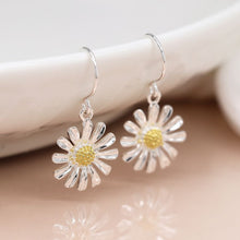 Load image into Gallery viewer, Sterling Silver Daisy Drop Earrings with Gold
