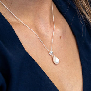 Sterling Silver Shell Pearl Drop Necklace
