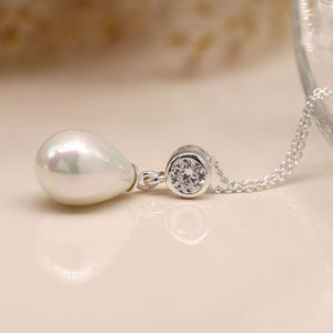 Sterling Silver Shell Pearl Drop Necklace