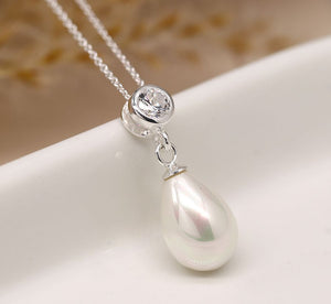 Sterling Silver Shell Pearl Drop Necklace