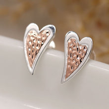 Load image into Gallery viewer, Sterling Silver and Rose Gold Heart Stud Earrings
