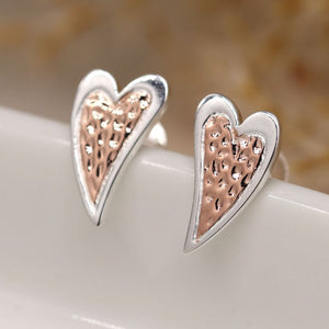 Sterling Silver and Rose Gold Heart Stud Earrings