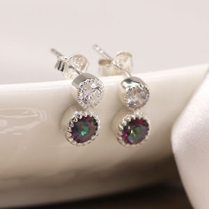 Silver Mystic Topaz & CZ Stud Earring