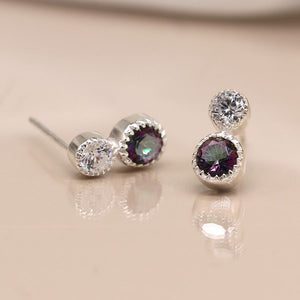 Silver Mystic Topaz & CZ Stud Earring