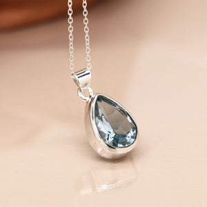 Sterling Silver & Blue Topaz Teardrop Necklace