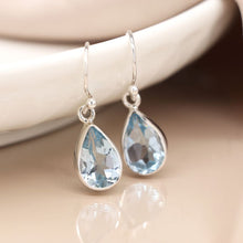 Load image into Gallery viewer, Sterling Silver &amp; Blue Topaz Teardrop Earrings
