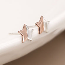 Load image into Gallery viewer, Sterling Silver &amp; Rose Gold Star Stud Earrings
