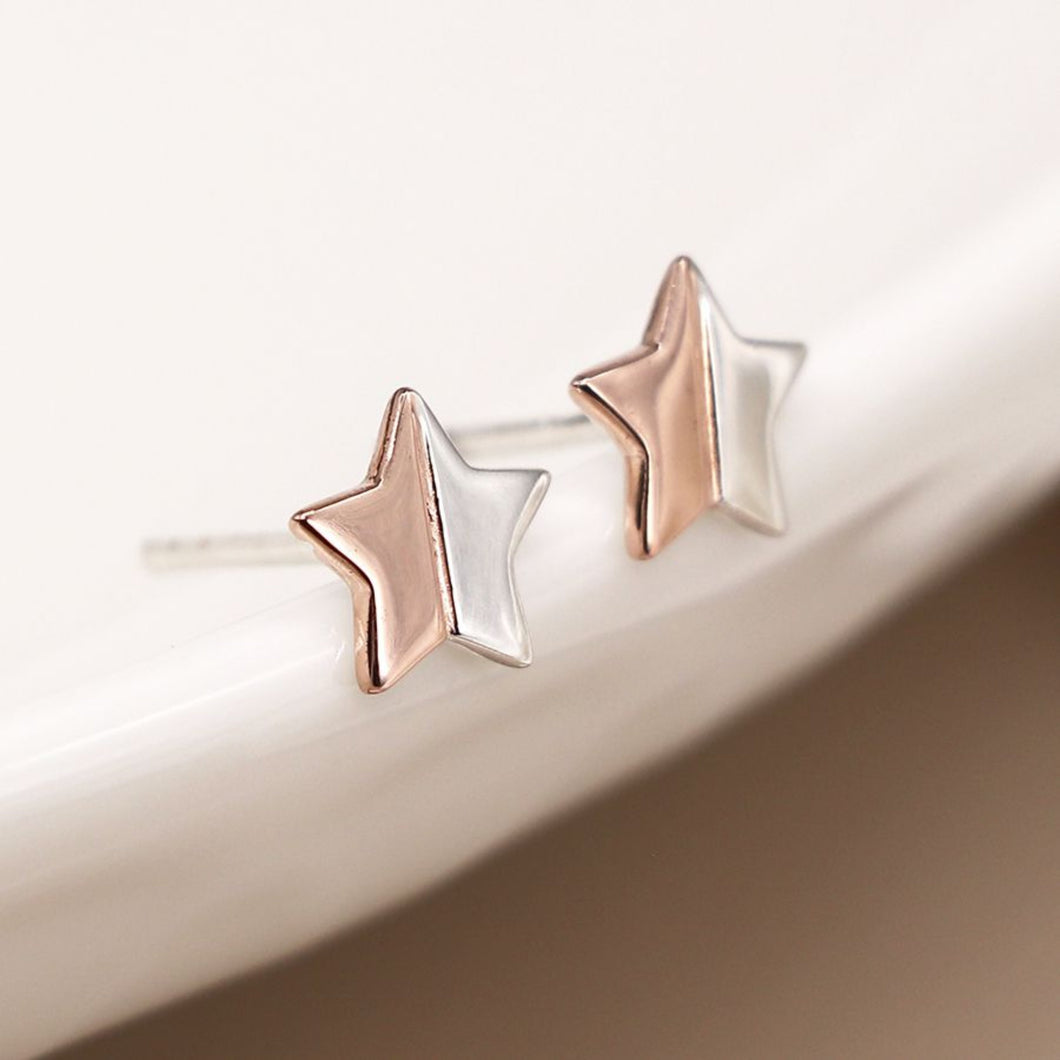 Sterling Silver & Rose Gold Star Stud Earrings