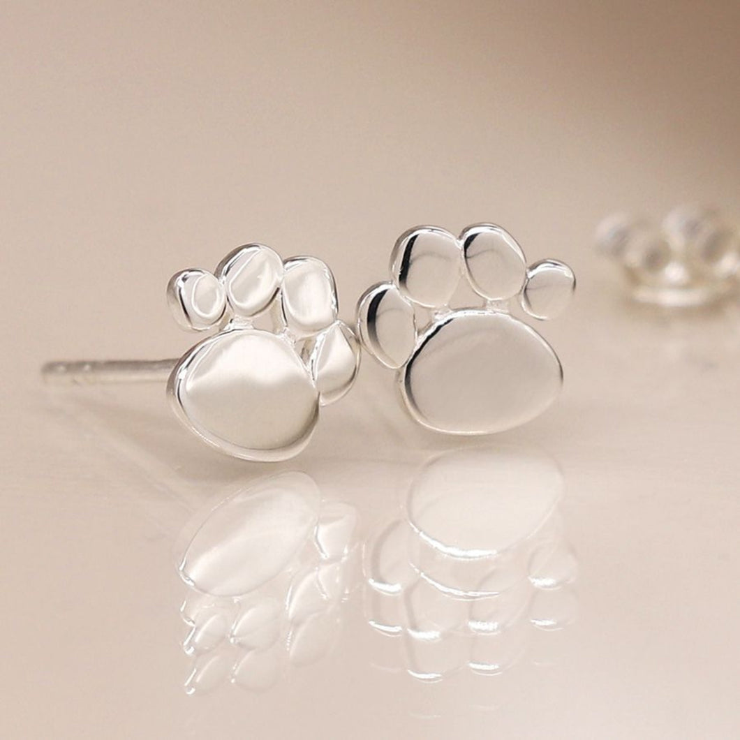 Sterling Silver Paw Print Stud Earrings