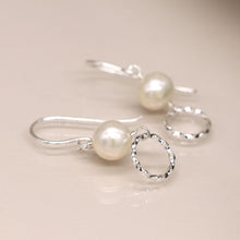 Load image into Gallery viewer, Sterling Silver Pearl &amp; Textured Circle Earrings
