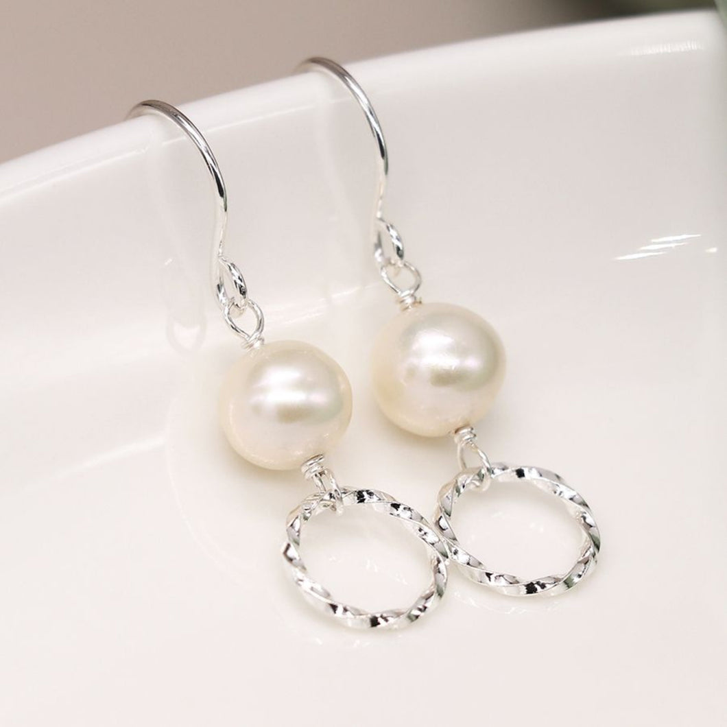 Sterling Silver Pearl & Textured Circle Earrings