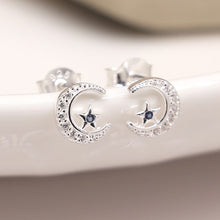 Load image into Gallery viewer, Sterling Silver Moon &amp; Star Studs
