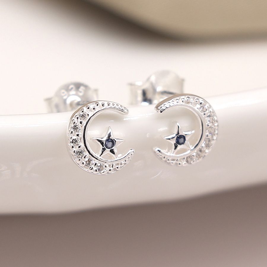 Sterling Silver Moon & Star Studs